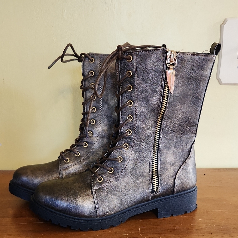 Seven7 Mr. Zipper Boot Metallic Bronze Combat Boots Size 9
